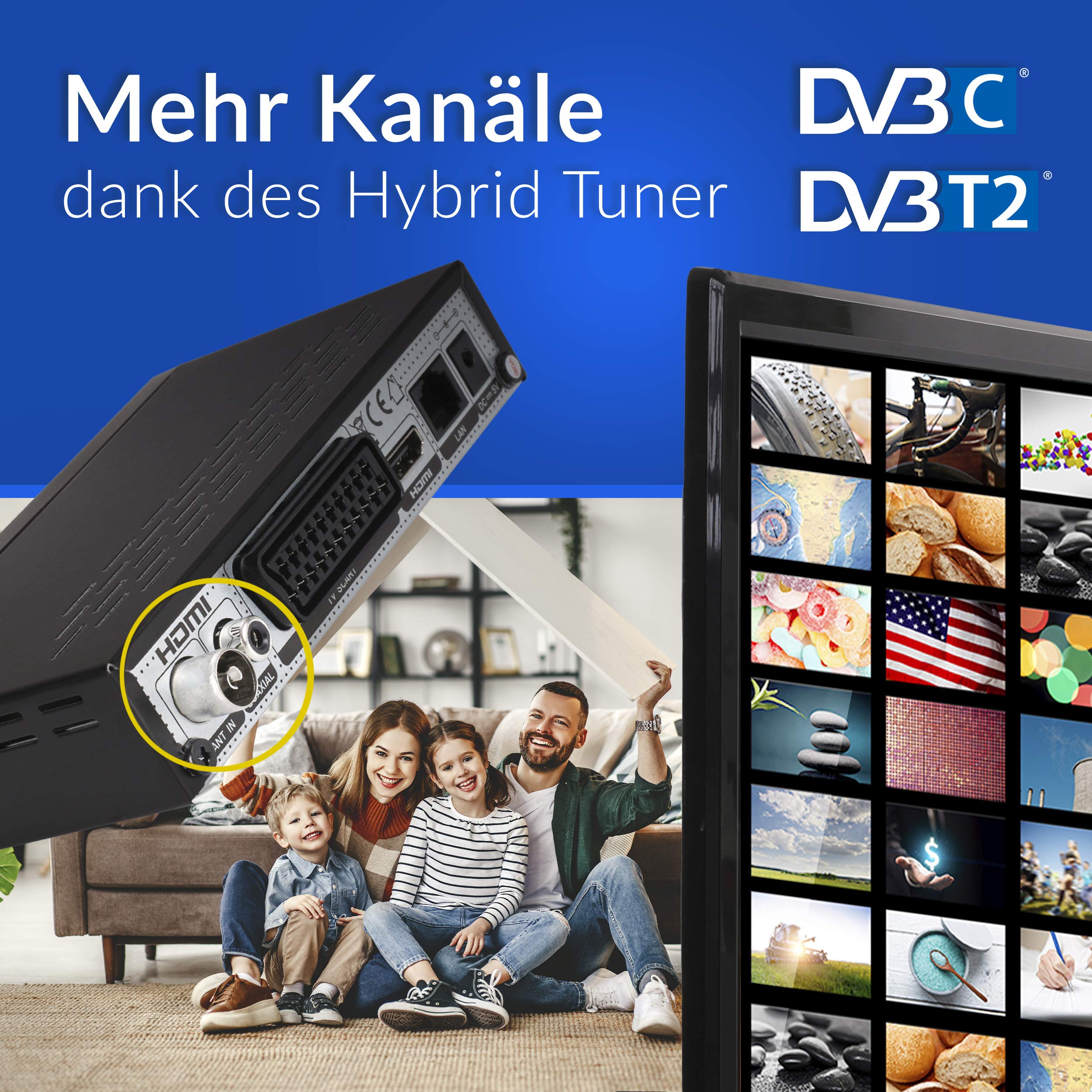 Anadol 555c - Hybrid DVB-T2 / DVB-C HDTV Kabel Receiver - PVR Aufnahmefunktion und Timeshift - Full HD Mediaplayer HDMI + USB - Digitaler Hybrid Receiver - lernbare Fernbedienung