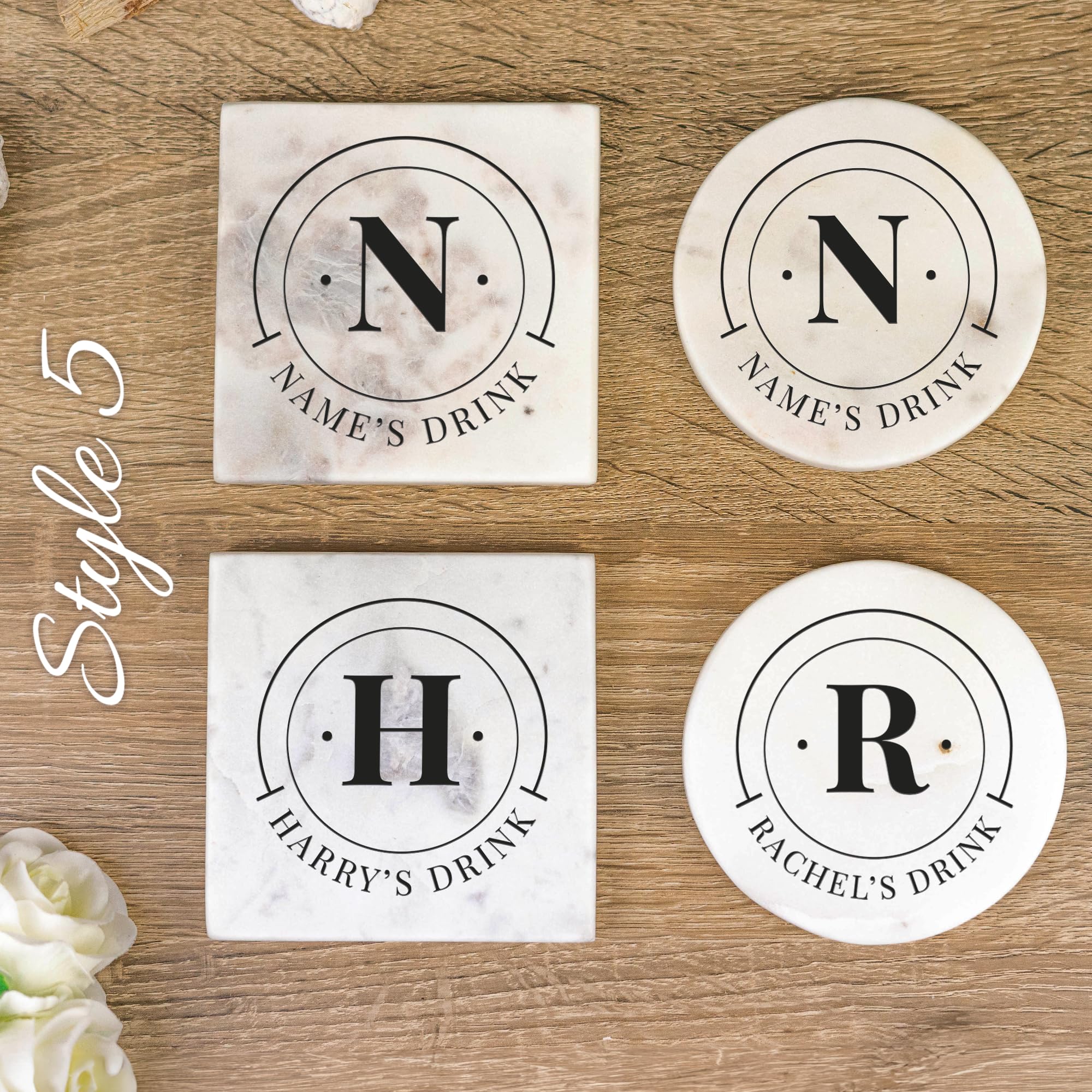 Personalised Coaster Customised Marble Stone Coaster Set Any Text (Square, Style 5)
