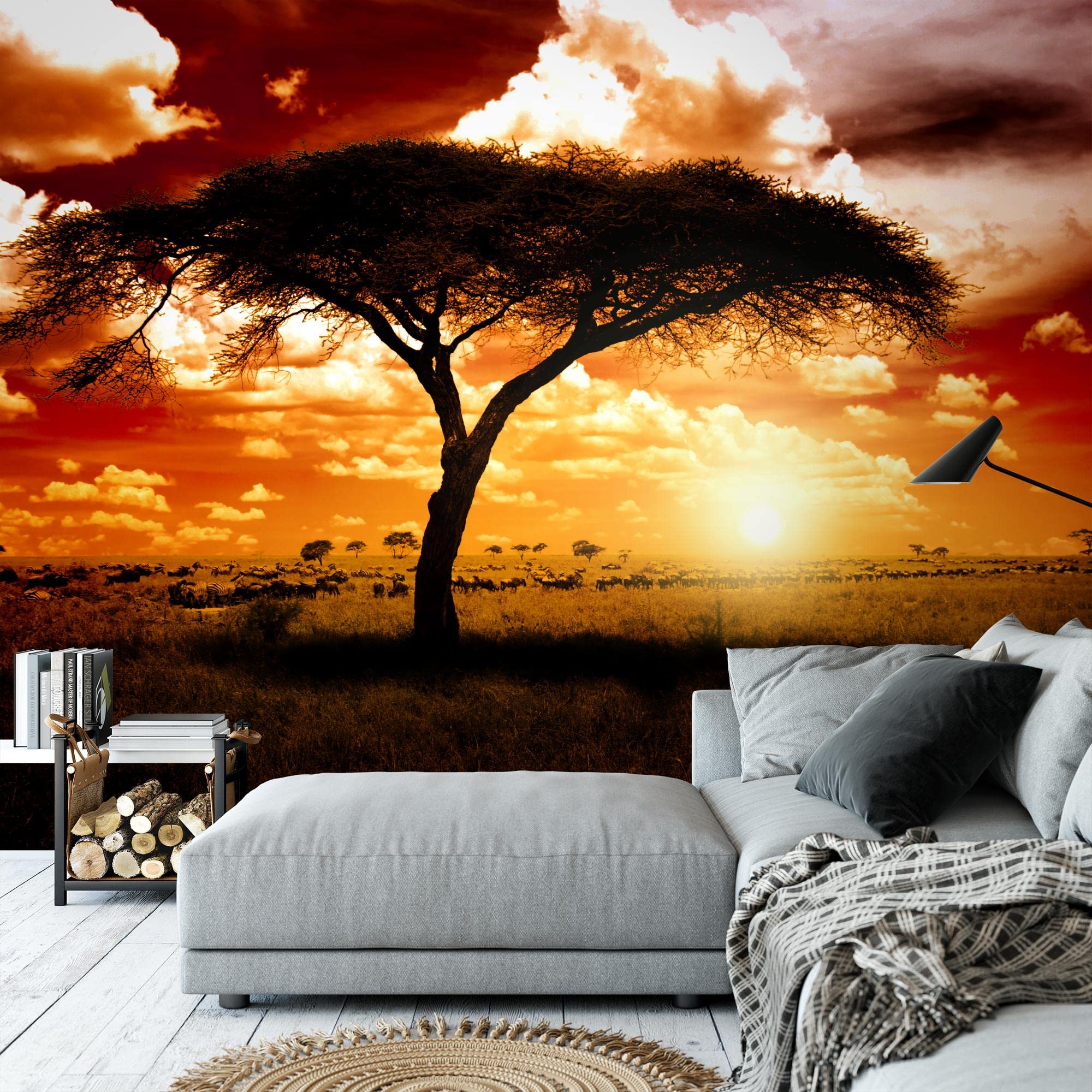 GREAT ART® Mural De Pared – Puesta De Sol África – Foto Tapiz Imagen