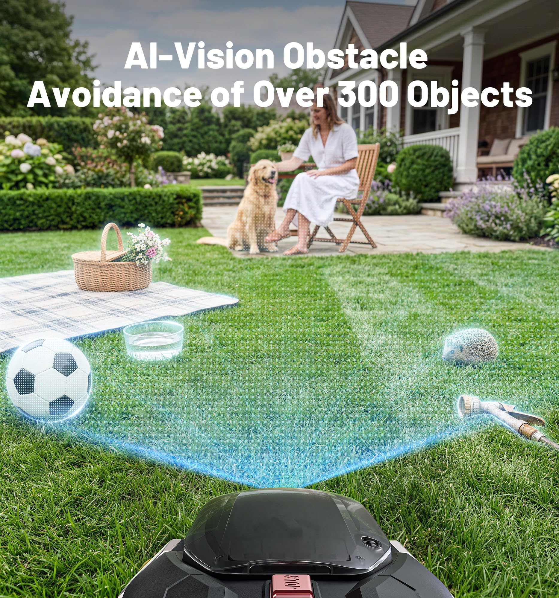 N500 Robot Tondeuse sans Fil périphérique, Recommandé 500 m², Cartographie IA Vision sans RTK, évitement Intelligent des Obstacles