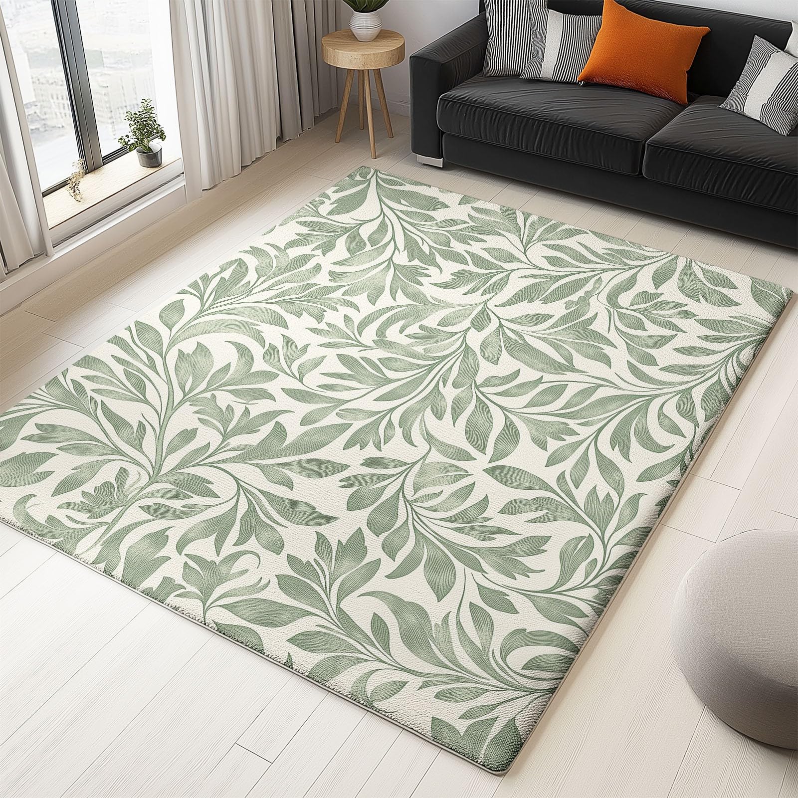 Area Rugs Vintage William Morris Flower Print Rugs for Living Room Bedroom, Non-Slip Mat Fine Fluff Soft and Comfortable Perfect for Hardwood Floors 160 x 230 cm, Sage Green