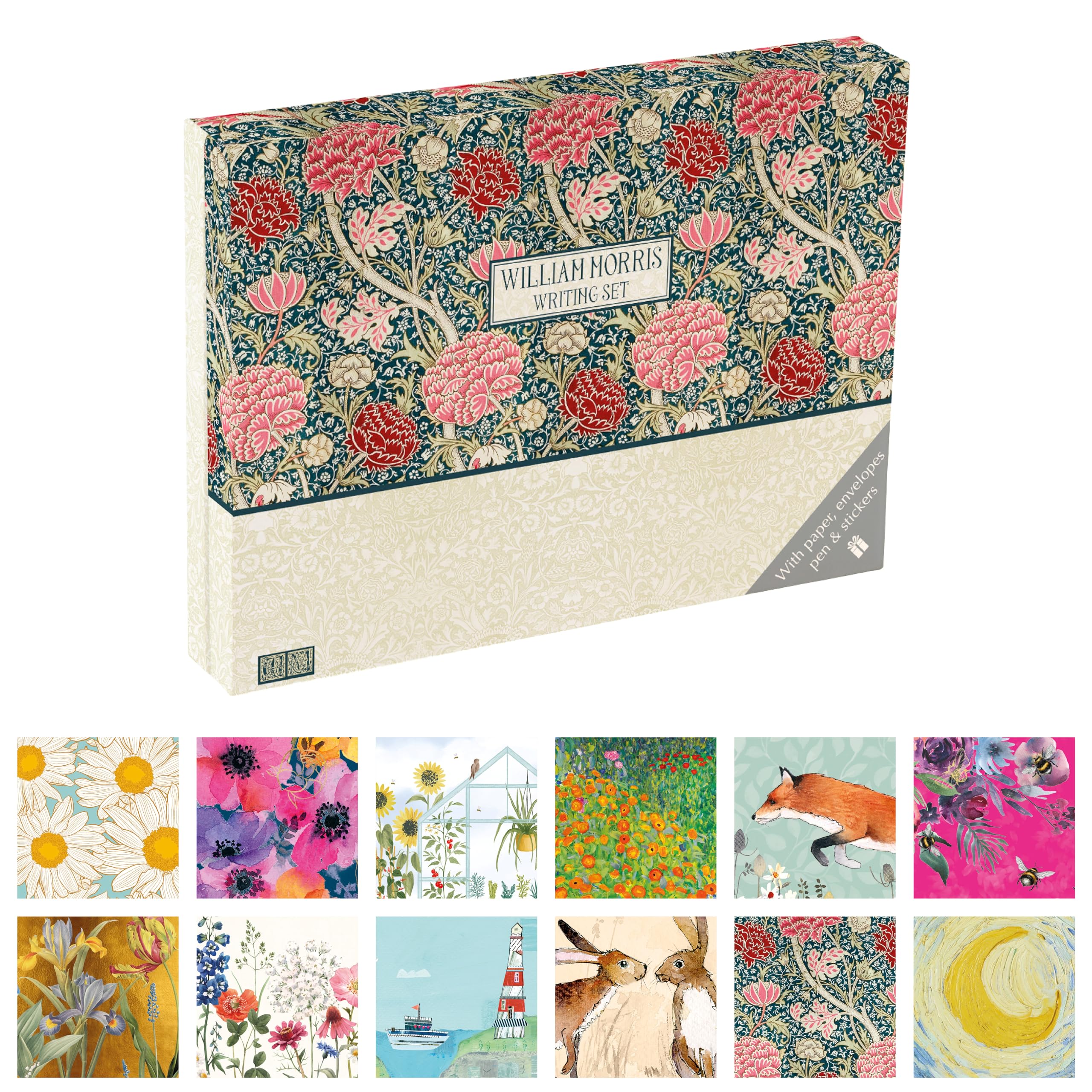 TGSC | William Morris - Cray Ballpoint Pen & Stationery Set | Letter Writing Set with 32 A5 Sheets, 16 Envelopes & 2 Letter Seals