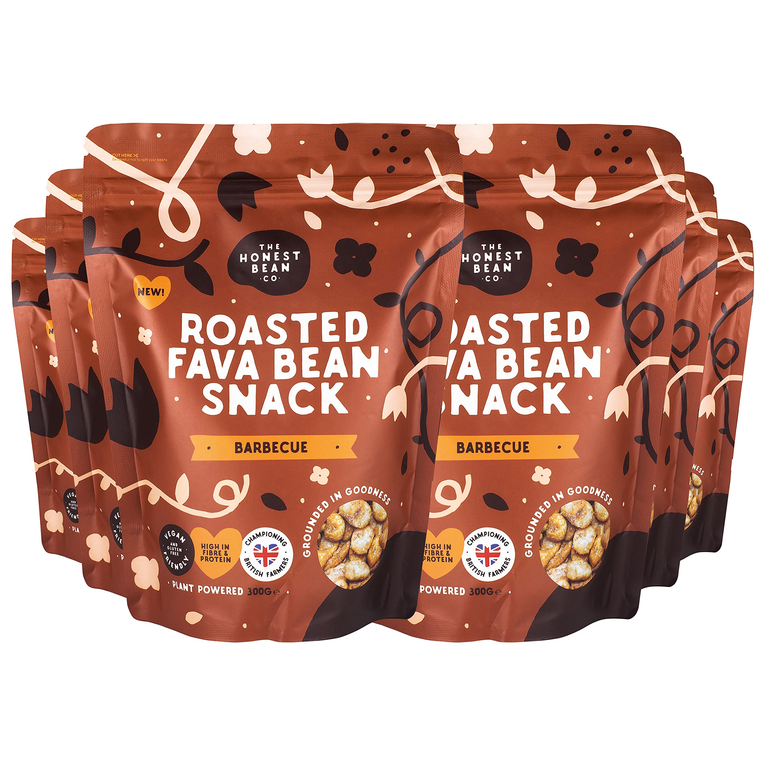 Buy The Honest Bean Co Roasted Fava Bean Snack, BBQ, 300g x 6, Made