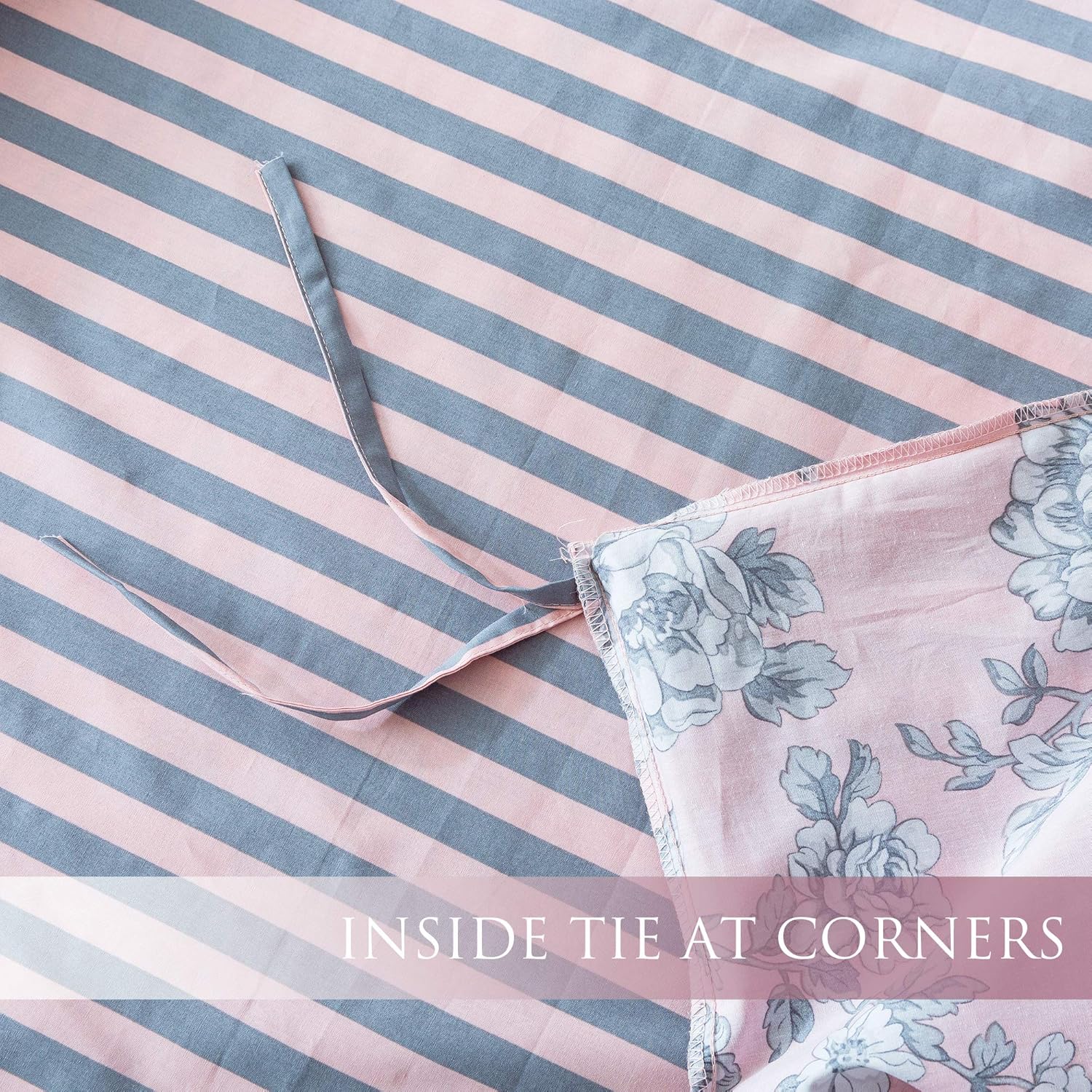 3-Piece Cotton Duvet Cover Set. 100% Cotton Percale Fabric. Real Reversible Design. Pre-Washed Printed Fabrics. Soft and Easy Care. Modern Farmhouse Style. (Pink, Queen Set)