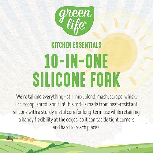 Miniatura 7 de GreenLife Herramientas y utensilios de cocina, tenedor de silicona 10 en 1 para agitar, mezclar puré y raspar, resistente al calor y a las manchas,