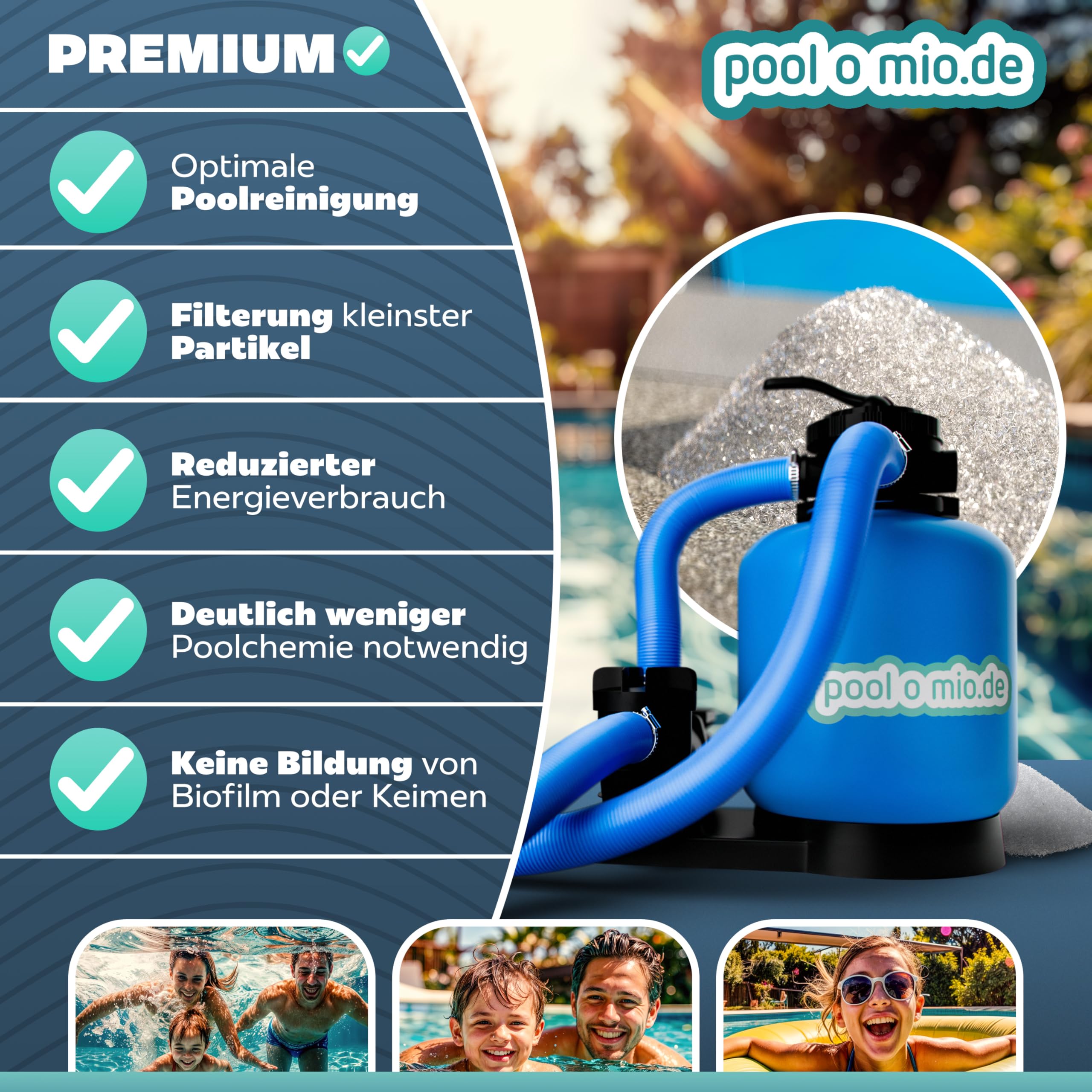 poolomio Nature Works Hi-Tech Filterglas (20 kg) für Pool-Sandfilteranlagen, aus naturreinem Glas, kristallweiß, umweltschonende Alternative zu Sand, Ø Körnung: 0,8 mm