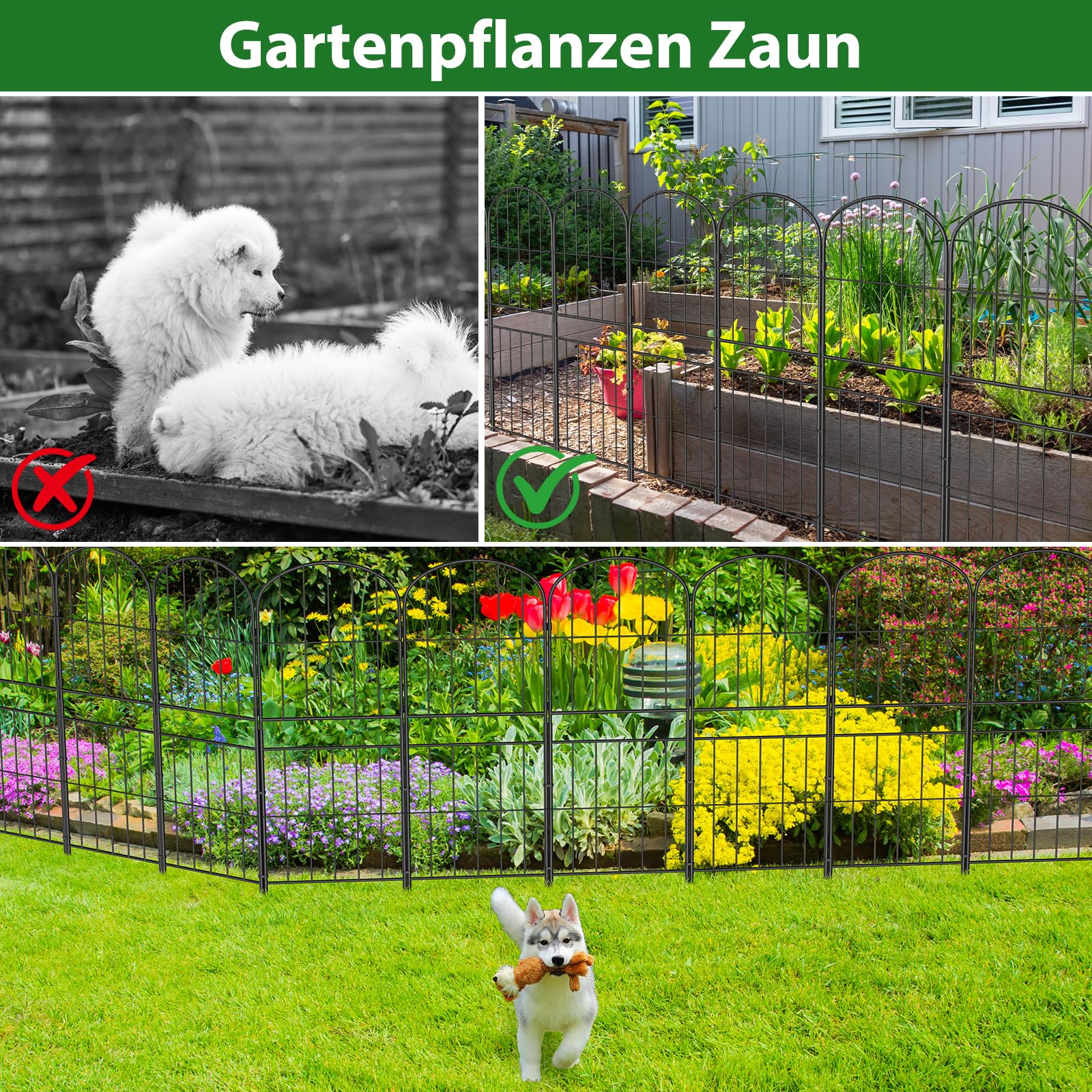 LIANTRAL 10 Stück Dekorativer Gartenzaun, Tier Barriere Zaun, Steckzaun Metall, Rostfeste Gartenzaun, Kein Graben Zaun Patio Grenze Tierzaun für Hunde Kaninchen im Freien Patio, 91 cm (H) x 3,05 m (L)