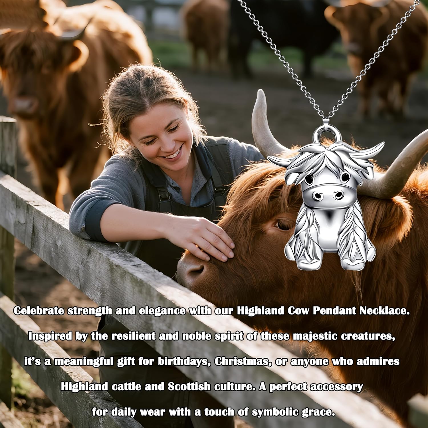 Cute Highland Cow Pendant Necklace for Women, Highland Cow Lovers Gift, Inspirational Jewelry Gift for Birthday Christmas Mother's Day - Image 6