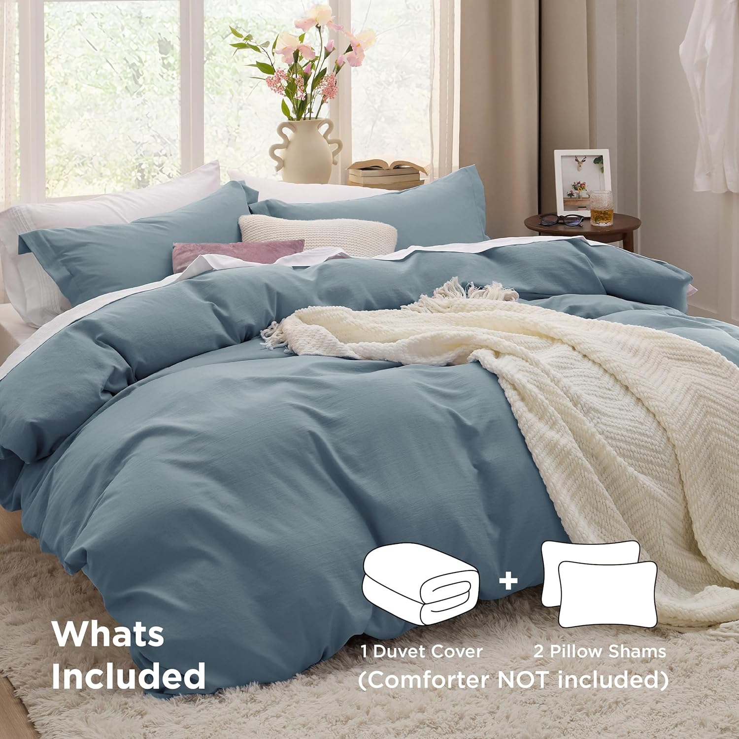 bedsure mineral blue duvet cover king size - 3 pieces prewashed cotton-like polyester extra soft bedding set, includes 1 duvet cover 104x90 inches with zipper closure & 2 pillow shams, no comforter 05 - mineral blue (no comforter) king (104" x 90")