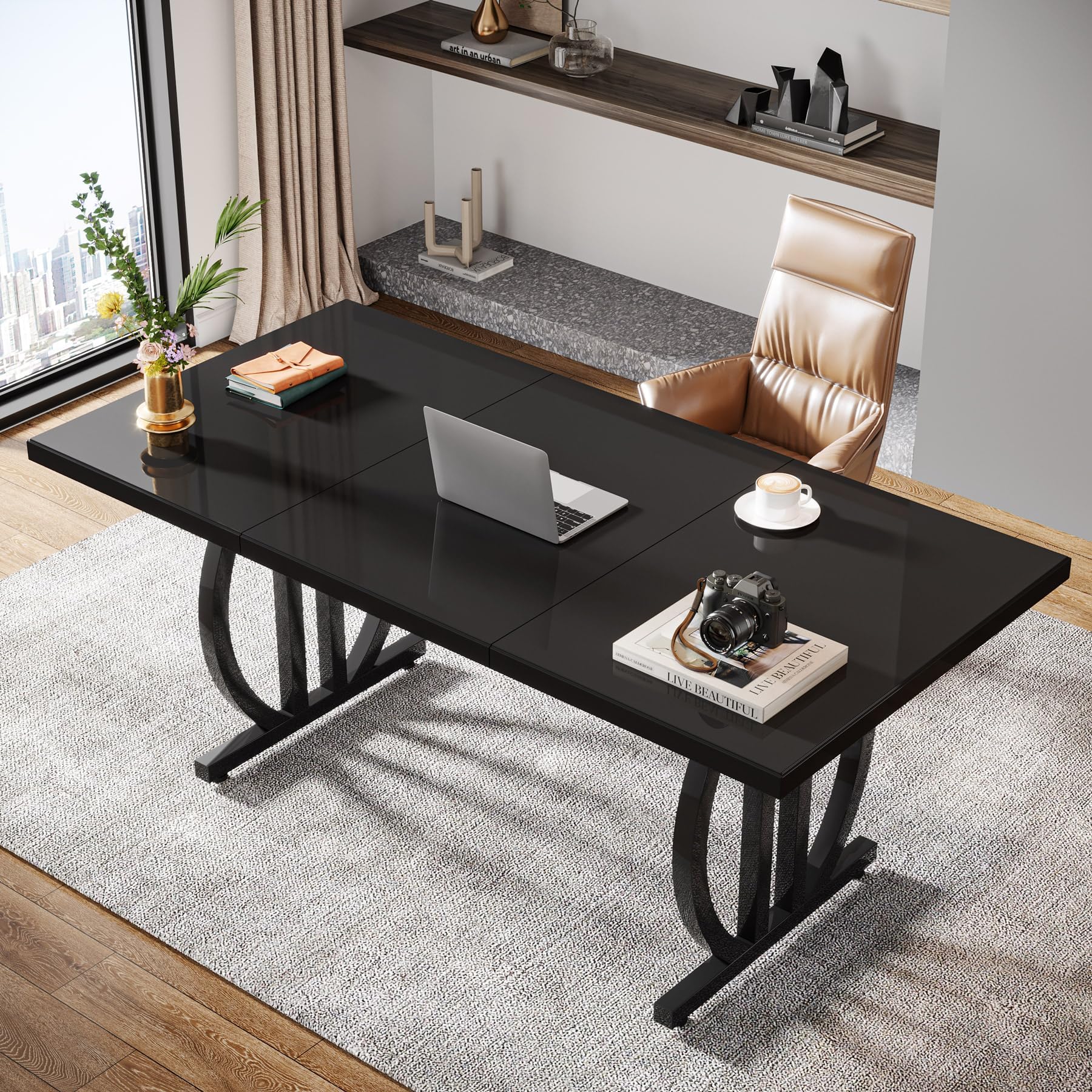 Tribesigns Mesa de escritorio de 160 cm con patas metálicas robustas, escritorio moderno y sencillo, escritorio para ordenador portátil, sala de trabajo, mesa de trabajo