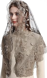 Catholic Church Mantilla Veil - Triangle Rose Embroidery Chapel Lace Mass Veil Spanish Mass Scarf for Women