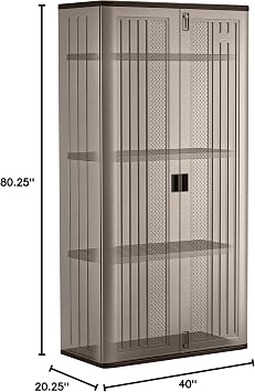 Suncast Mega Tall Storage Cabinet for Garage Organization - 31 Cu. Ft. Lockable Utility Closet with 3 Adjustable Shelves for Garden Supplies & Outdoor Tools, Multi-Wall Resin Construction, Platinum