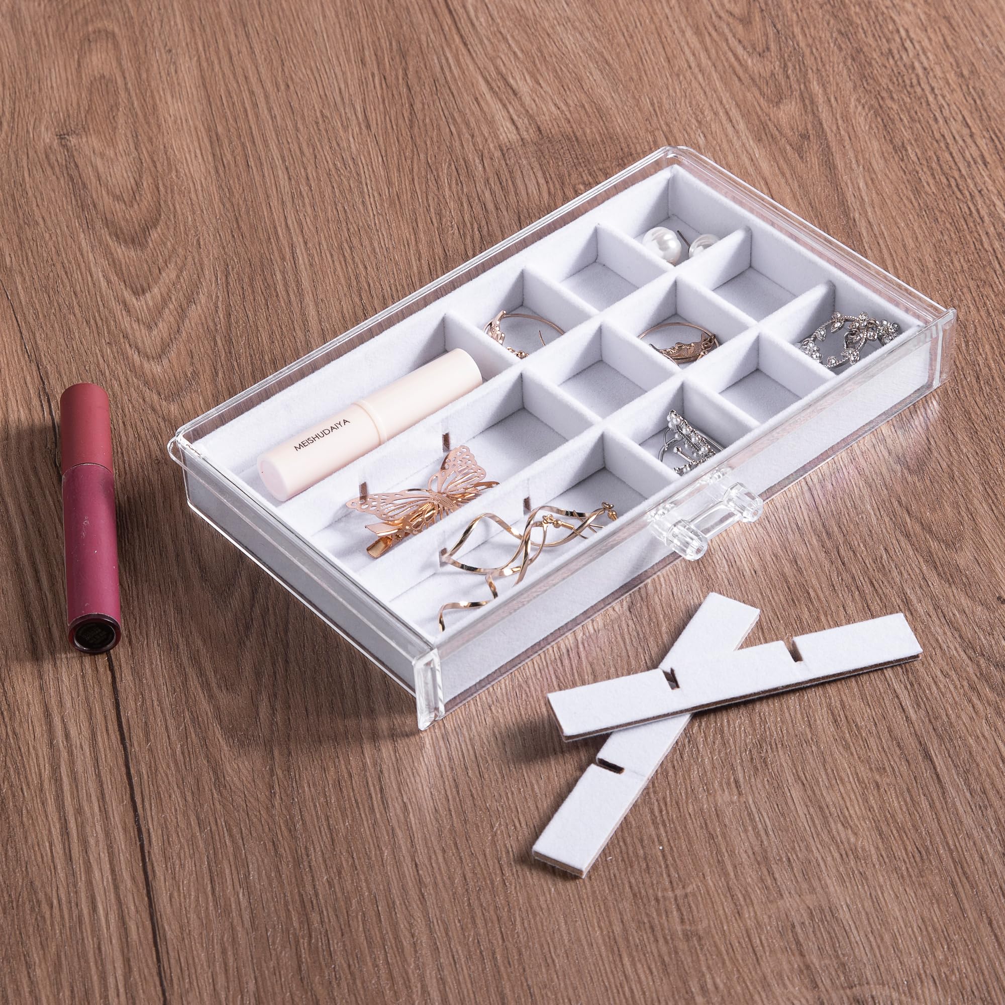 Frebeauty Acryl-Schmuck-Organizer, Ohrring-Organizer-Box mit 5 Schubladen, Organizer mit Samtablagen, transparente Schmuckschatulle für Damen, Ohrring-Display für Ringe, Ohrstecker (weiß)