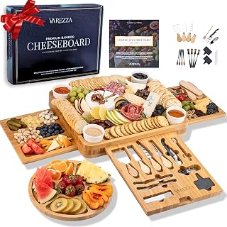 VAREZZA Large Bamboo Charcuterie Board Set with Accessories - Ideal Housewarming, Bridal Shower & New Home Gift