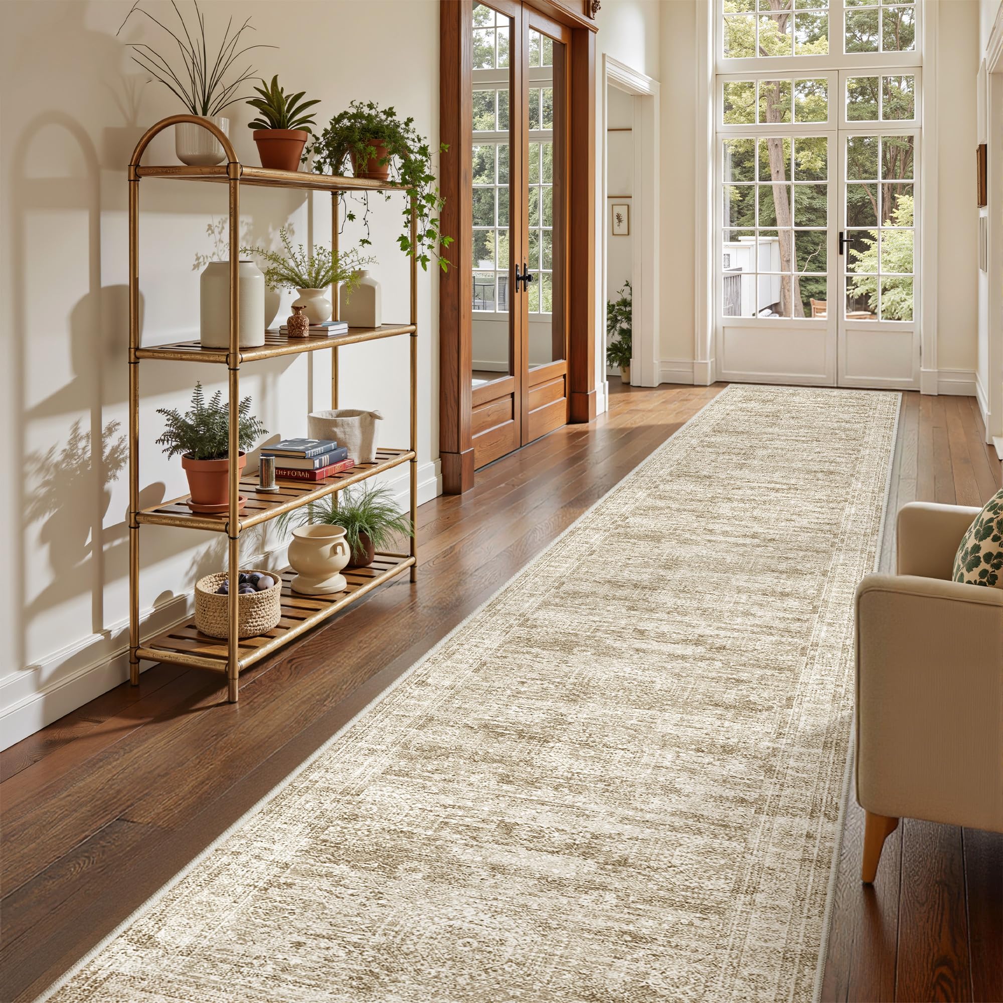 Restydon 2'6 x 14' Runner Rug Non Slip,Washable Kitchen Rugs,Brown — image 1