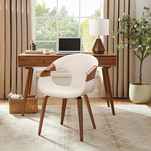 Art Leon Silla de escritorio sin ruedas - Silla moderna de mediados de siglo, silla de escritorio de madera tapizada de tela, silla de oficina con