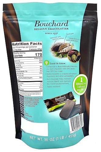 Vista 18 de Bouchard Chocolate negro belga premium con 72% de cacao Piezas envueltas individualmente (1 libra)