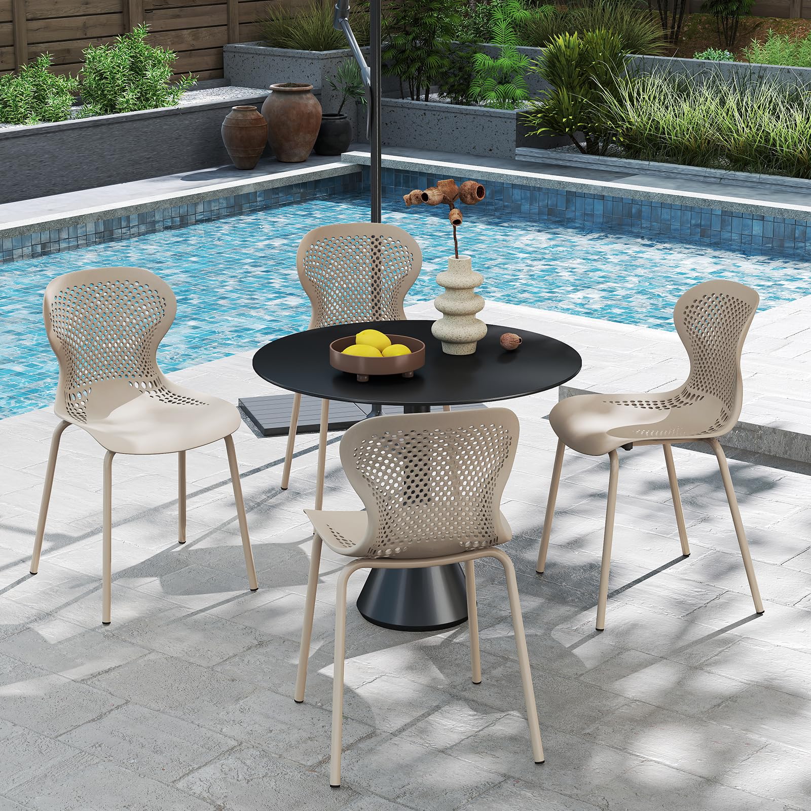 JIJIAN Set di 6 Sedie Sala da Pranzo Impilabili, Sedia da Cucina con Gambe in Metallo, Sedie da Giardino in Plastica, per Sala da Pranzo, Soggiorno, Giardino, Balcone e Terrazza, Cachi