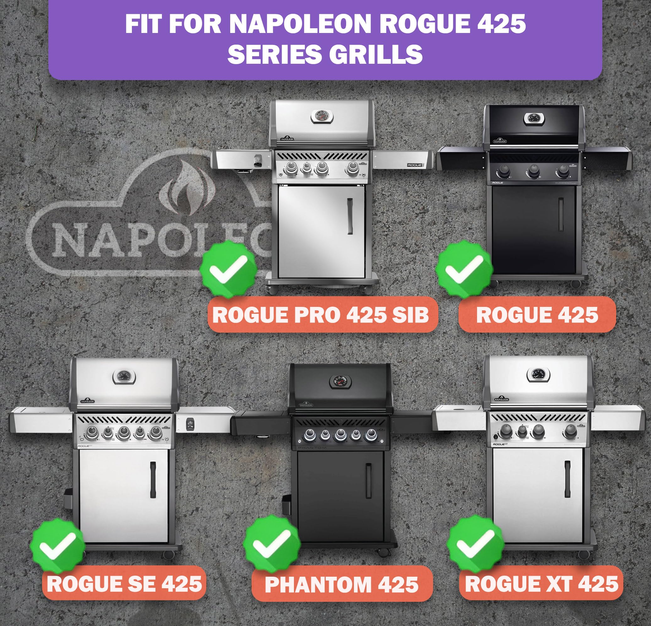 Parti di ricambio per griglie Napoleon Rogue 425: bruciatori SS 304 e piastre di cottura in porcellana per Phantom SE 425 RSIB, PRO 425 SIB, XT 425 SIB, parti griglia Napoleon Rogue