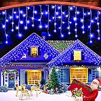Vista 13 de XURISEN Luces de Navidad de 66 pies para decoración al aire libre, 640 LED, 8 modos, cortina de luces con 120 gotas, temporizador impermeable