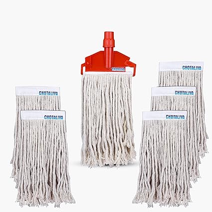 CHOTALIYA Wet Mop Refill 250 GM with Clip and Check Duster Cloth (RED) (PACK OF 6)