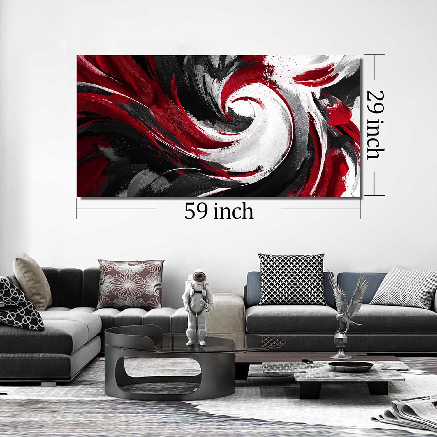 JuhaiArt Red Wall Art Black Wall Decor Abstract Picture Art White Canvas Prints Artwork for Living Room Bedroom Office Large Modern Poster 29" x 59"