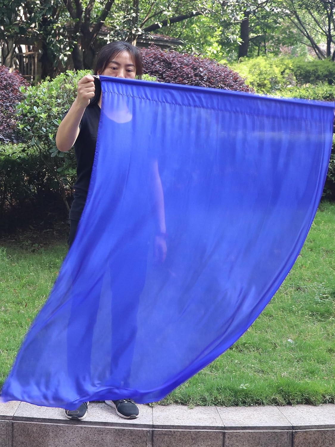 Winged Sirenny Silk Flag Poi, 50" Rectangular Spinning Playsilk, Praise Prophetic Worship Adoration Dance Banner (blue)