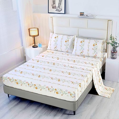 Vista 35 de SDY Juego de sábanas de 4 piezas tamaño matrimonial, bonitas sábanas de nube floral, microfibra súper suave, resistente a las arrugas y a