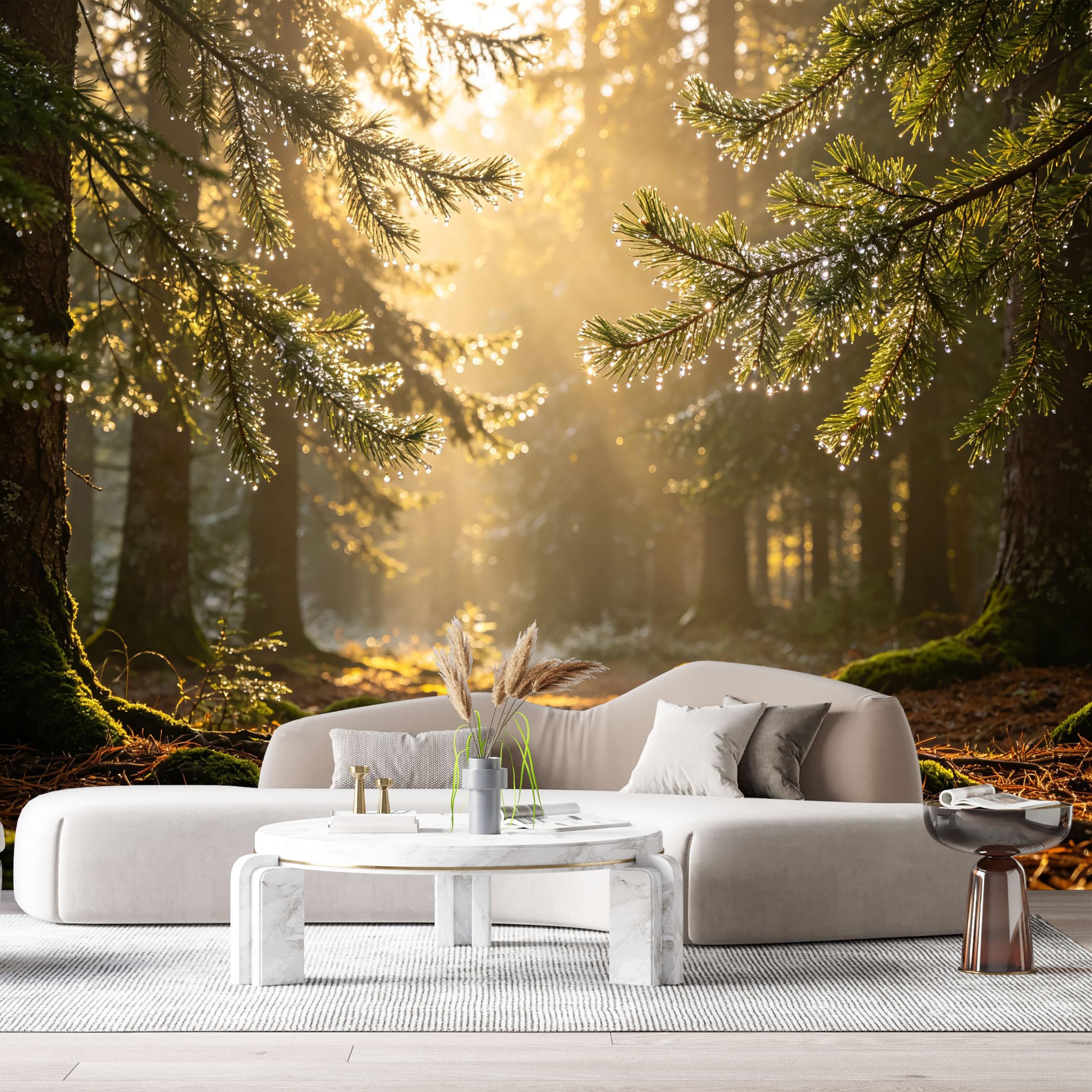Custom Size Wall Murals Sunlit Forest Landscape Botanical Pine Trees Moss Ground SelfAdhesive Wall Fabric Removable Large Wallpaper for Photo Living Room