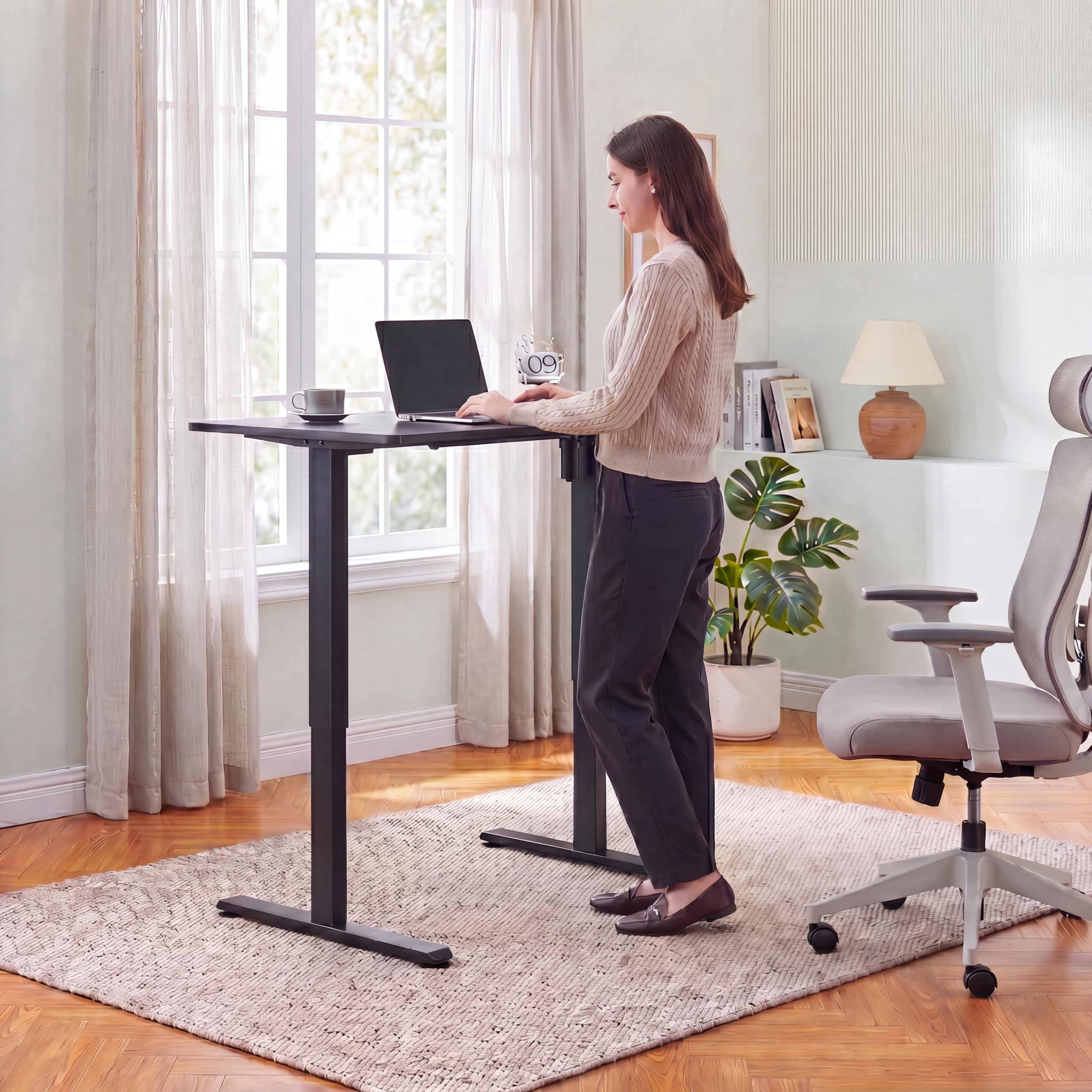 ErGear Gambe da scrivania elettriche, 4 impostazioni di altezza di memoria, altezza regolabile in altezza, gambe per tavolo fino a 120 cm, stazione di lavoro ergonomica con base convertitore, solo