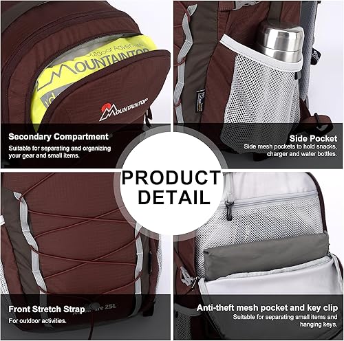Miniatura 6 de MOUNTAINTOP Mochila de senderismo de 25L40L, mochila de viaje ligera para hombres y mujeres, mochileros al aire libre, camping