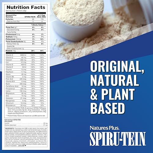 Miniatura 6 de Natures Plus SPIRU-TEIN, chocolate, 8 paquetes en total, batido de proteínas a base de plantas, sin OMG, vegetariano, sin gluten, 8 porciones totales