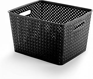BINO | Plastic Basket, X-Large - Black | THE PLAIT COLLECTION | Multi-Use Plastic Bins | Built-in Handles | Pantry Organiz...