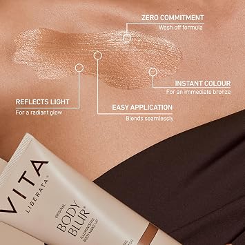 VITA LIBERATA Body Blur Medium 100ml & Mitt Bundle, Leg & Body Makeup, Wash Off Instant Tan, Streak Free Application Blending Mitt, Water resistant, Disguise Imperfections, Flawless Finish