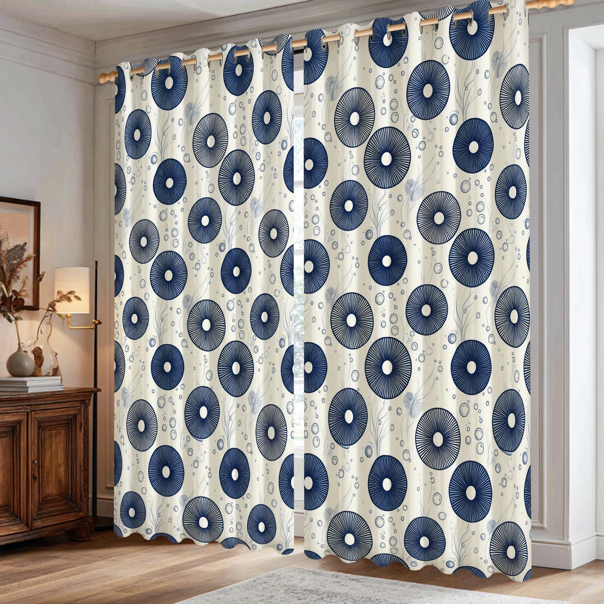 Rideaux occultants isolants thermiques bleu marine motif floral chambre 106x213