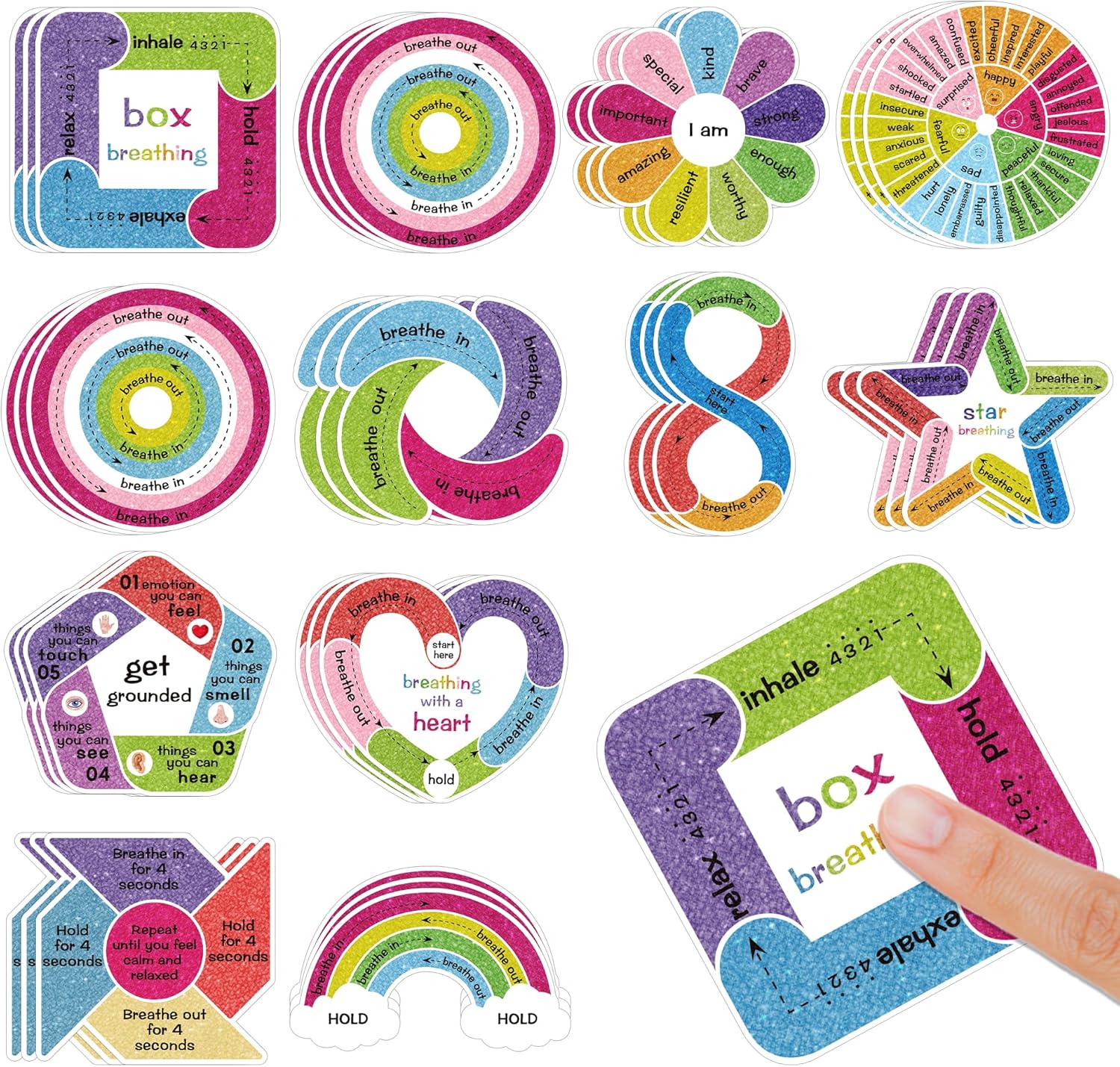 36PCS Calm Strips for Anxiety Sensory Stickers for Adults Teens Kids, Textured Calm Stickers Anxiety Relief Items Classroom Fidgets Mental Health Awareness Supplies Anti Stress Calming Mood (Colorful)