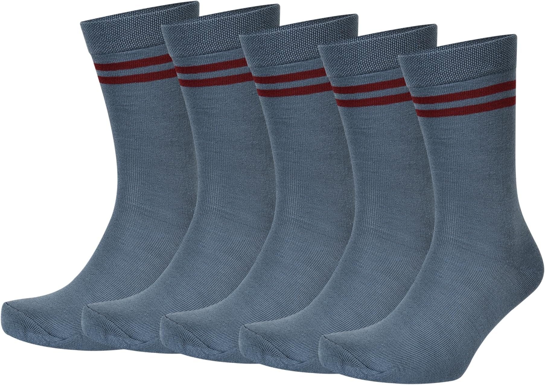 Bizala Cotton Grey Color with Maroon Stripes Design Calf Length School Socks for Boys & Girls (Pack of 5 Pairs)