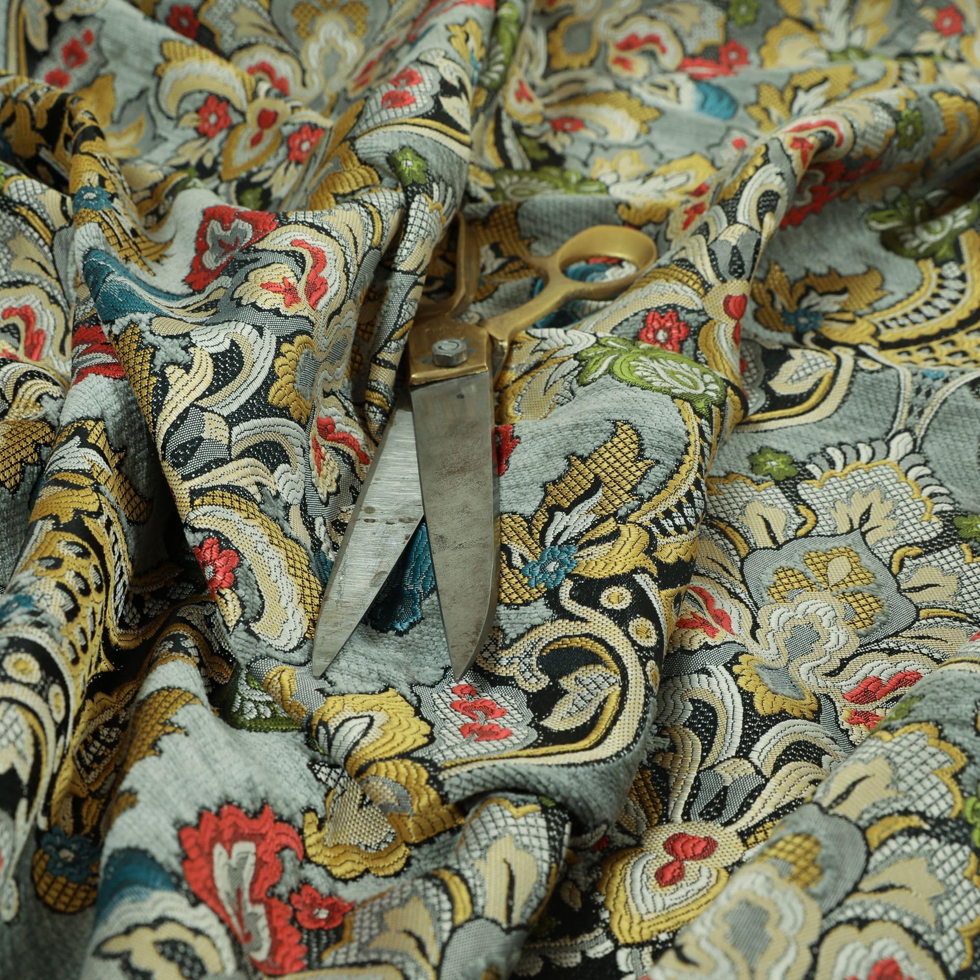 Redbrick Mill Fabrics Quality Rich Detail Damask Floral Pattern in Grey Upholstery Furnishing Fabric (10cm x 8cm Sample)