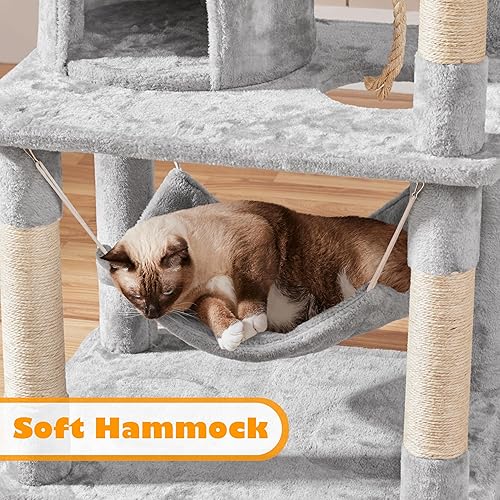 Miniatura 6 de Yaheetech Torre de árbol para gatos condominio de gato de 705 pulgadas de alto con 2 condominios y 2 perchas acolchadas de espuma y poste rascador y