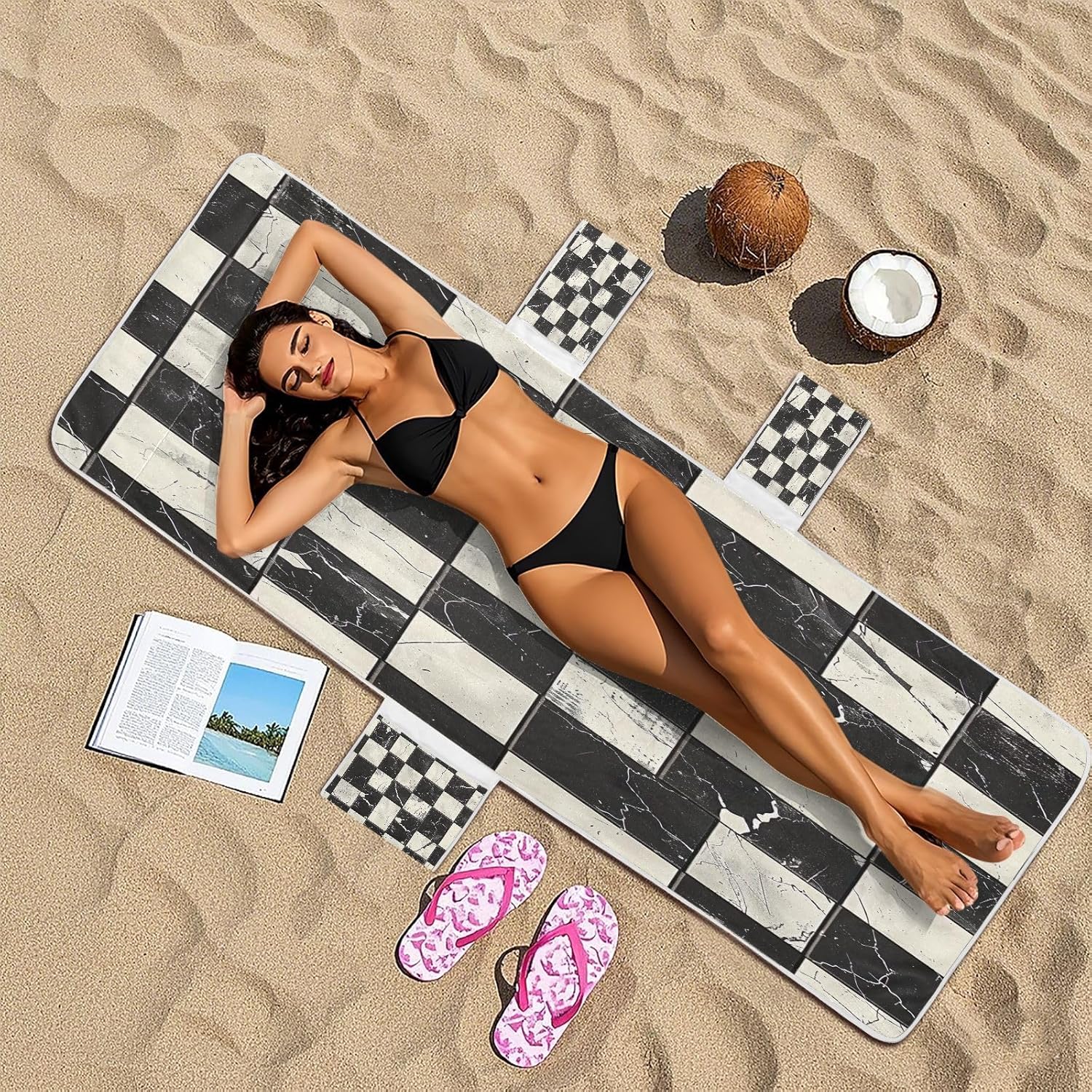 FRMG Geometric Plaid Patio Chaise Lounge Covers Beach Chair Cover Beach Chair towel lounge chair towel cover A0900357a