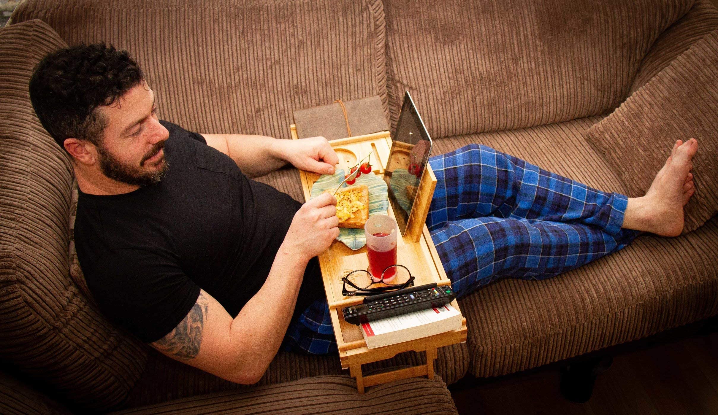 Miro Wooden Bath tray and Laptop bed desk Bath caddy tray with ipad