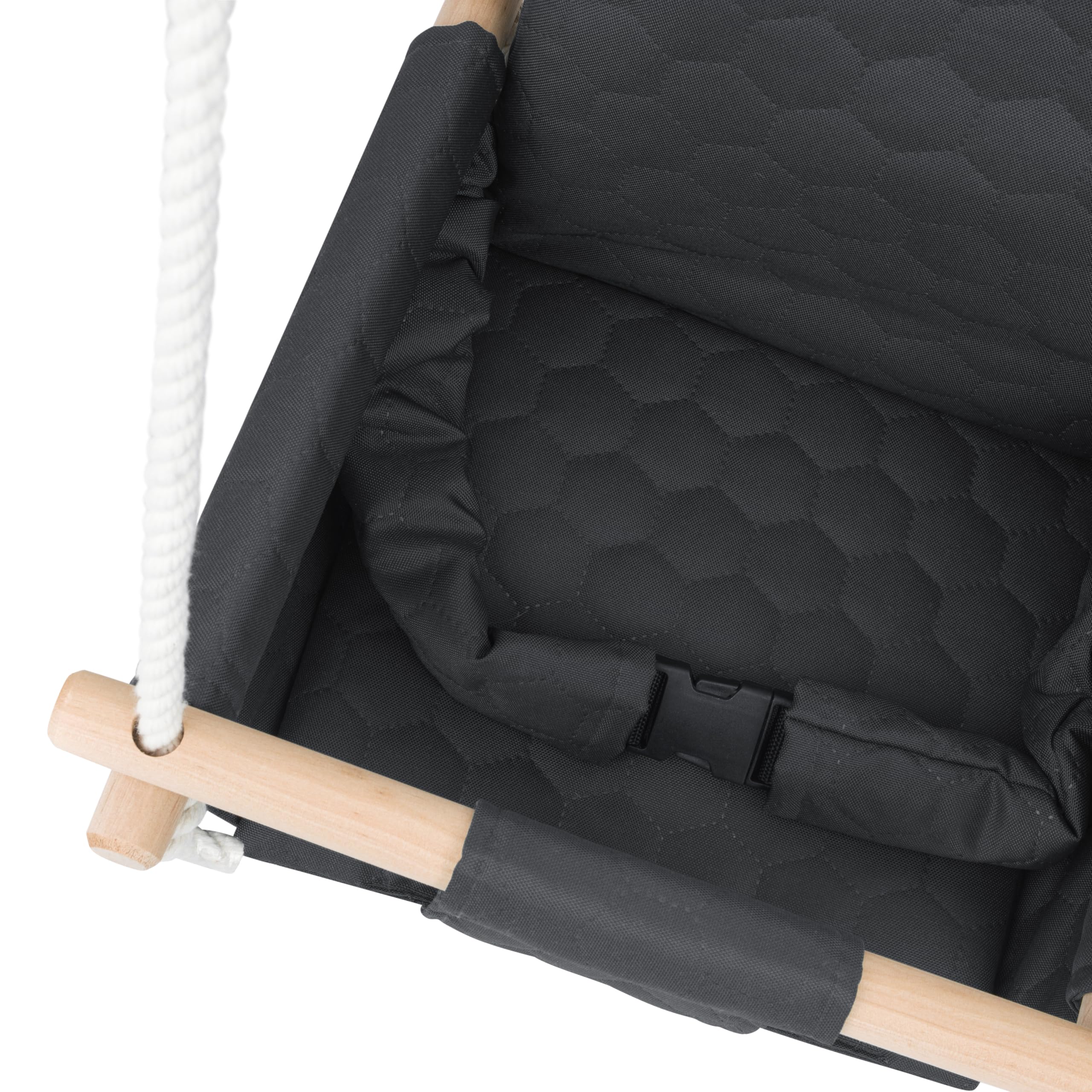 Safe Outdoor Indoor Babyschaukel - Wasserdichter Stoffsitz mit Gurten - Naturholz - 9 Monate - 3 Jahre - Belastung 20 kg - Grau