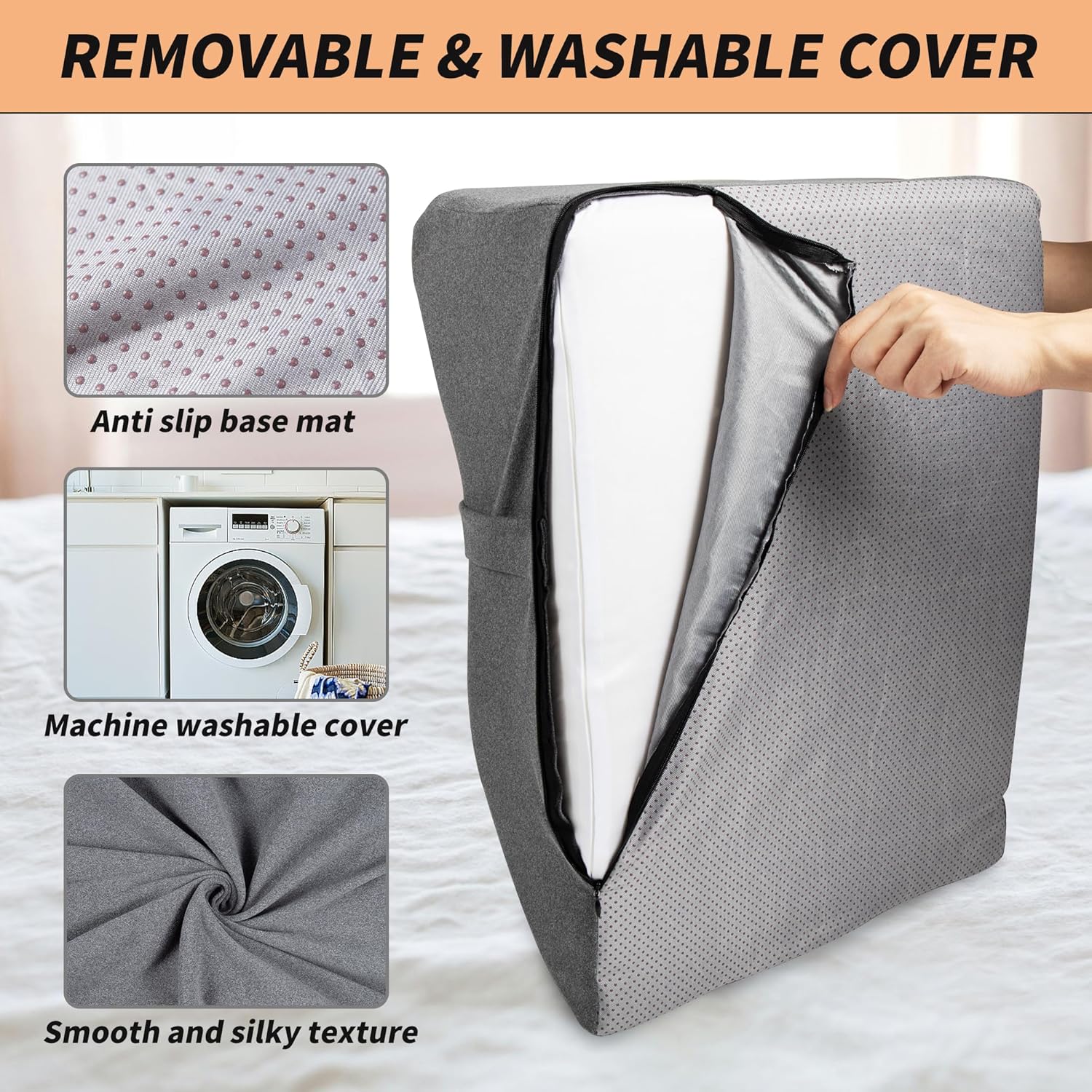 Leg Elevation Pillow with Soft Memory Foam, Wedge Pillow for Reading, Rest, Surgery, Relieves Back, Swelling, Hip, Knee Pain and Improves Blood Circulation