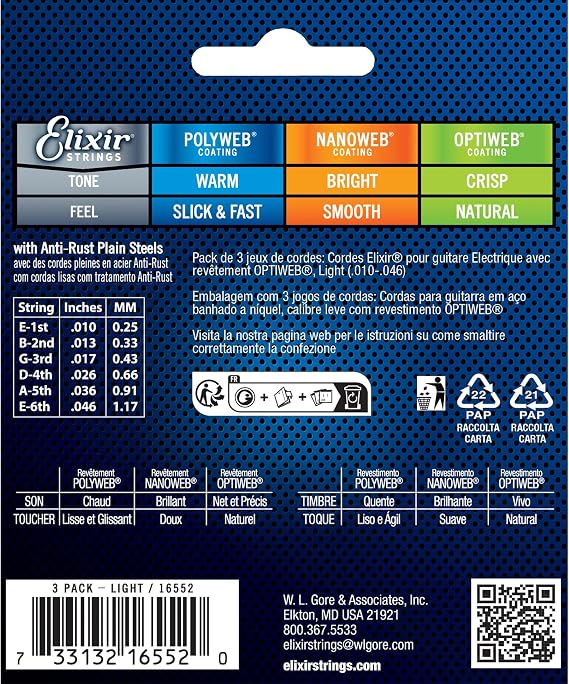 Elixir 10-46 Optiweb Economical Set of 3 Electric Guitar String (16552)