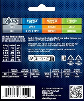 Elixir 10-46 Optiweb Economical Set of 3 Electric Guitar String (16552)
