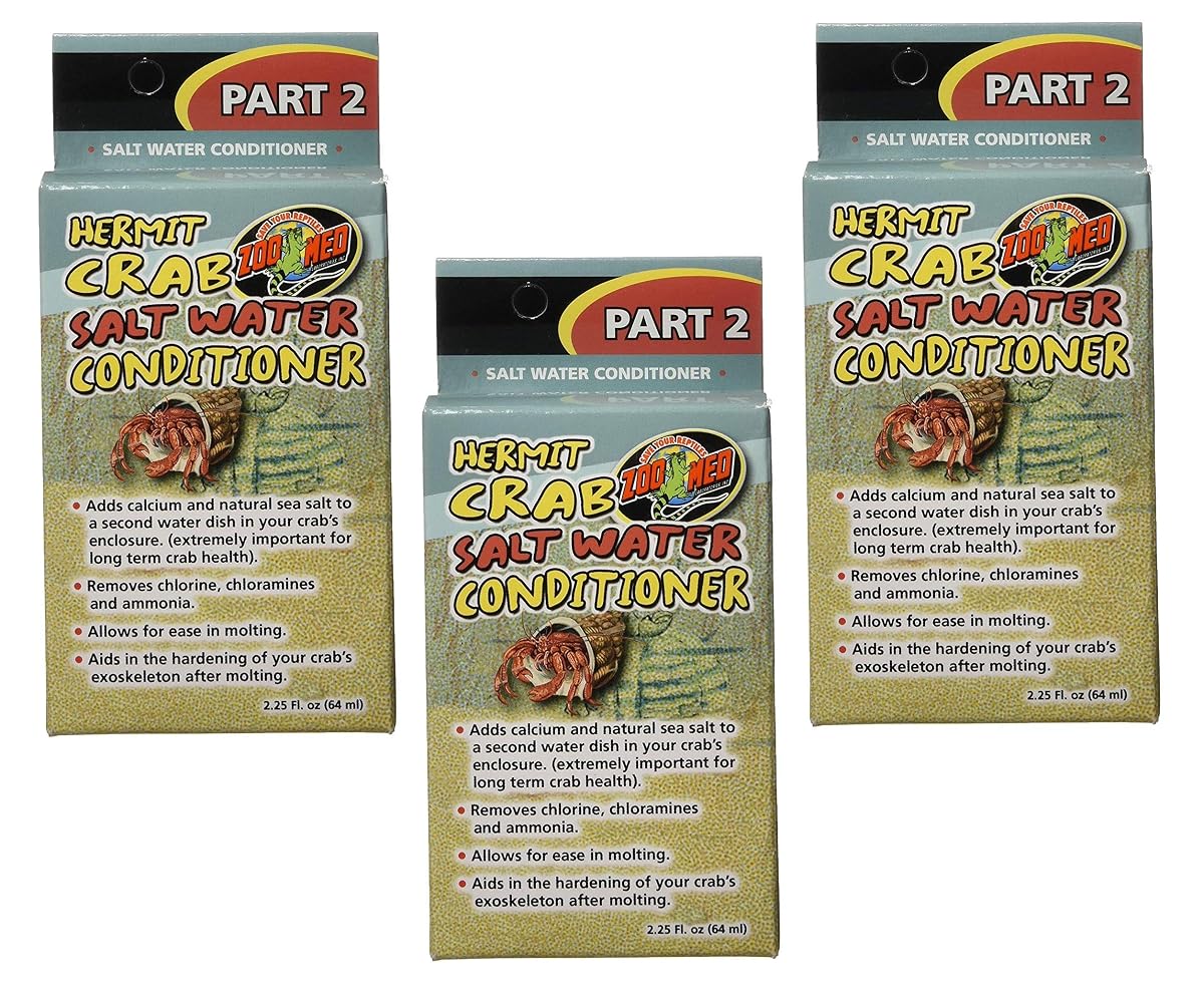 (3 Pack) Zoo Med Hermit Crab Salt Water Conditioner, 2.25-Ounce Each