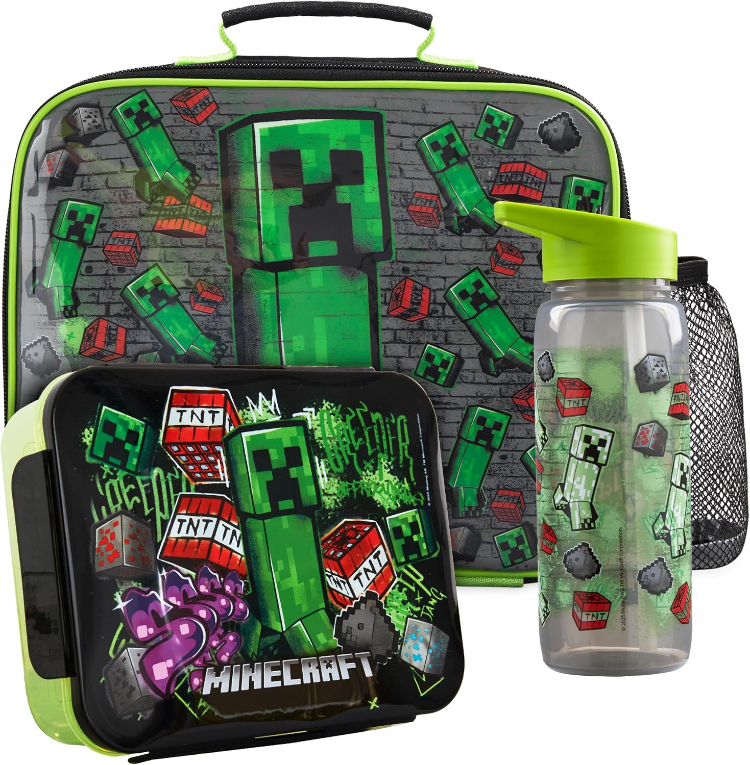 Get Trend Pokemon Insulated Lunch Bag 3Pc Set with Reusable Bento Box & 21.6 fl oz BPA-Free Water Bottle with Straw, Lightweight Pikachu Kids Lunch Box, Gamer Gifts for Boys (Multi Pokemon)