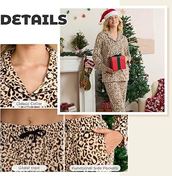 HEARTNICE Women's Fleece Pajama Set, Ultra Soft Long Sleeve Button-Down PJs 2-Piece Cozy Sleepwear