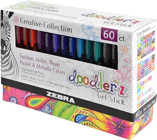 Miniatura 2 de Zebra Pen Doodler'z 41960 - Bolígrafo de tinta en gel, colores surtidos, 0.039 pulgadas, 60 unidades (41960)