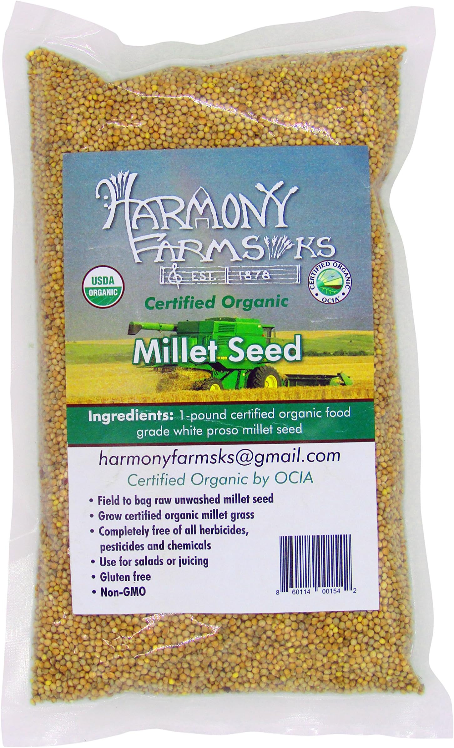 Certified Organic White Proso Millet Seed. 1 pound bag